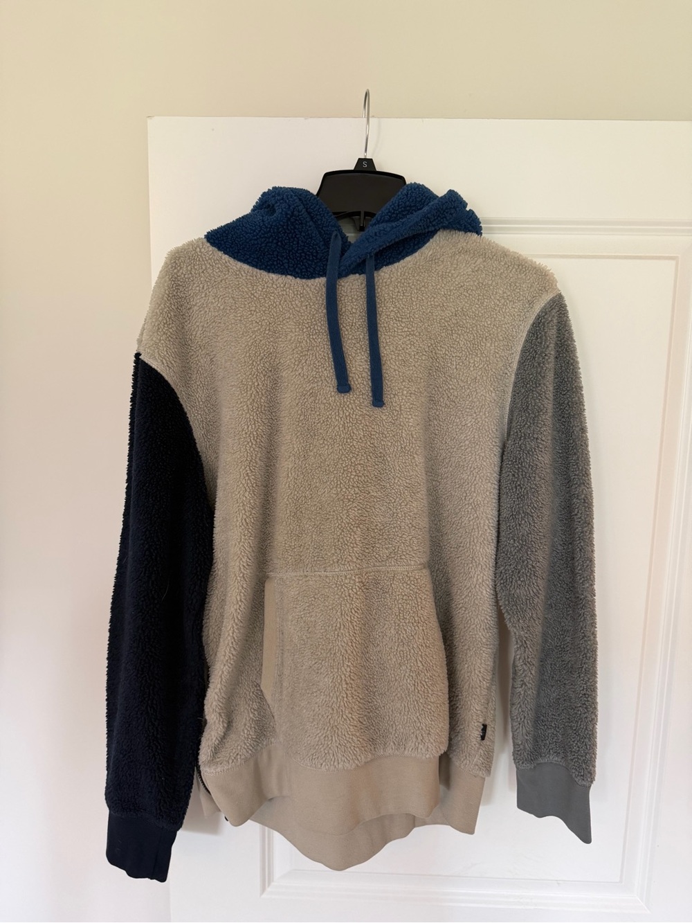 American Eagle Blue Sherpa Fleece Hoodie with Cream Interior
